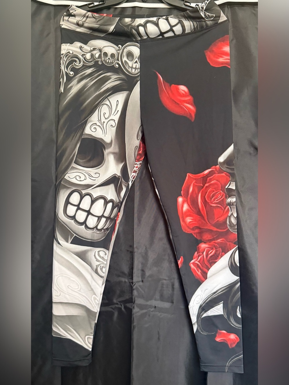 Men's Black Skull & Red Rose Graphic Pants
